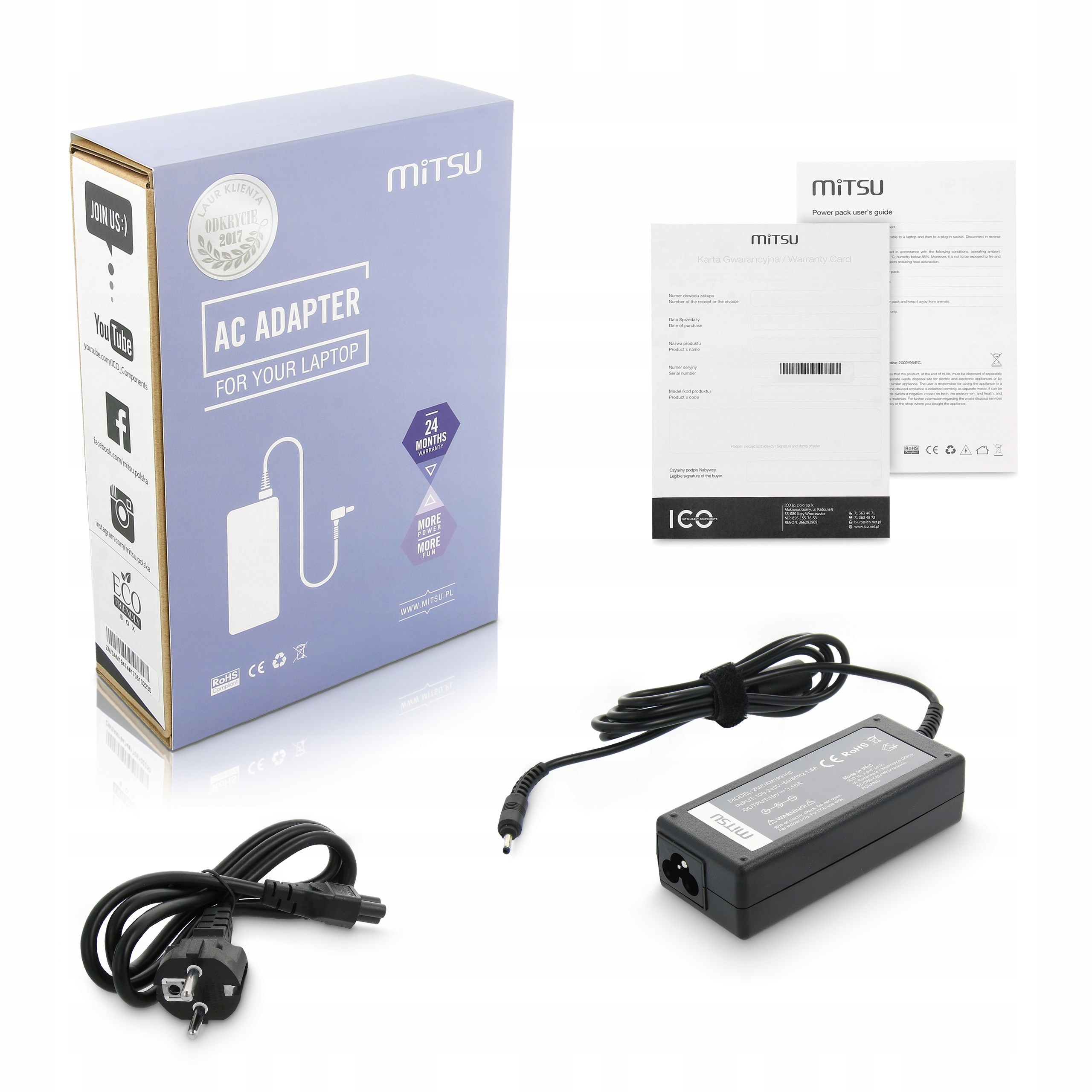 Napájací zdroj Mitsu 19V 3,16A (3,0x1,1) 60W pre Samsung